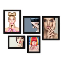 Kit Com 5 Quadros Decorativos - Salão de Beleza - Cabelos - Unhas - Maquiagem - 207kq01 na internet