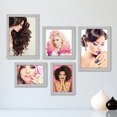 Kit Com 5 Quadros Decorativos - Salão de Beleza - Cabelos - Unhas - Maquiagem - 208kq01 - comprar online