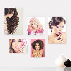 Kit 5 Placas Decorativas - Salão de Beleza - Cabelos - Unhas - Maquiagem Casa Quarto Sala - 208ktpl5