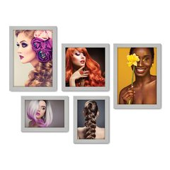 Kit Com 5 Quadros Decorativos - Salão de Beleza - Cabelos - Unhas - Maquiagem - 210kq01 - Allodi