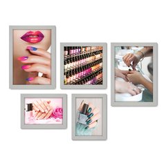 Kit Com 5 Quadros Decorativos - Manicure - Salão de Beleza - Unhas - 215kq01 - Allodi