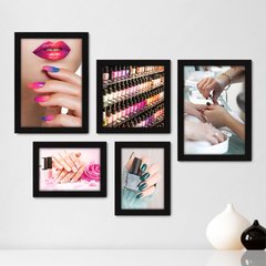 Kit Com 5 Quadros Decorativos - Manicure - Salão de Beleza - Unhas - 215kq01