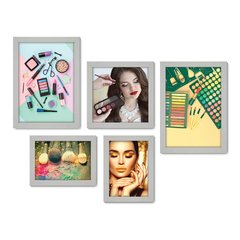 Kit Com 5 Quadros Decorativos - Maquiagem - Salão de Beleza - Make - 216kq01 - Allodi