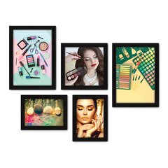 Kit Com 5 Quadros Decorativos - Maquiagem - Salão de Beleza - Make - 216kq01 na internet