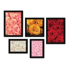Kit Com 5 Quadros Decorativos - Flores - Rosas - 219kq01 na internet