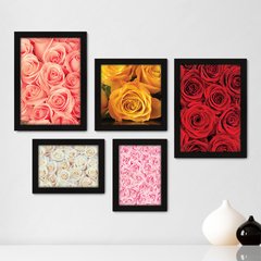 Kit Com 5 Quadros Decorativos - Flores - Rosas - 219kq01