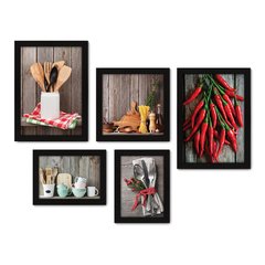 Kit Com 5 Quadros Decorativos - Cozinha - Utensílios de Cozinha - 220kq01 na internet
