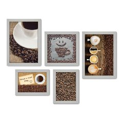 Kit Com 5 Quadros Decorativos - Café - Coffee - Cafeteria - Lanchonete - Cozinha - 224kq01 - Allodi