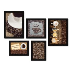 Kit Com 5 Quadros Decorativos - Café - Coffee - Cafeteria - Lanchonete - Cozinha - 224kq01 na internet