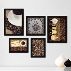 Kit Com 5 Quadros Decorativos - Café - Coffee - Cafeteria - Lanchonete - Cozinha - 224kq01