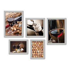 Kit Com 5 Quadros Decorativos - Vinho - Wine - Bebidas - 225kq01 - Allodi