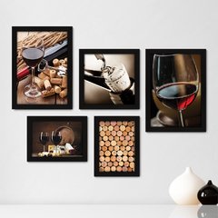 Kit Com 5 Quadros Decorativos - Vinho - Wine - Bebidas - 225kq01