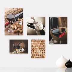 Kit 5 Placas Decorativas - Vinho - Wine - Bebidas Casa Quarto Sala - 225ktpl5