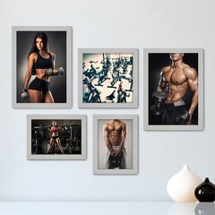 Kit Com 5 Quadros Decorativos - Fitness - Academia - Musculação - Ginástica - 226kq01 - comprar online