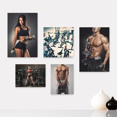 Kit 5 Placas Decorativas - Fitness - Academia - Musculação - Ginástica Casa Quarto Sala - 226ktpl5