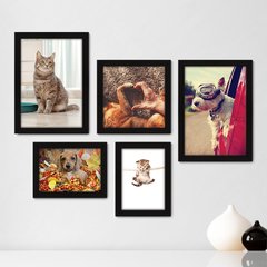 Kit Com 5 Quadros Decorativos - Pet Shop - Cachorro - Gato - Animais - Veterinário - 228kq01