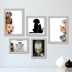 Kit Com 5 Quadros Decorativos - Pet Shop - Cachorro - Gato - Animais - Veterinário - 229kq01 - comprar online