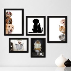 Kit Com 5 Quadros Decorativos - Pet Shop - Cachorro - Gato - Animais - Veterinário - 229kq01