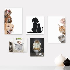 Kit 5 Placas Decorativas - Pet Shop - Cachorro - Gato - Animais - Veterinário Casa Quarto Sala - 229ktpl5
