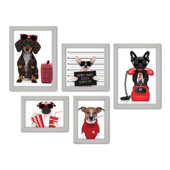 Kit Com 5 Quadros Decorativos - Pet Shop - Cachorro - Animais - Veterinário - 230kq01 - Allodi