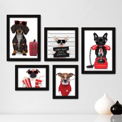 Kit Com 5 Quadros Decorativos - Pet Shop - Cachorro - Animais - Veterinário - 230kq01