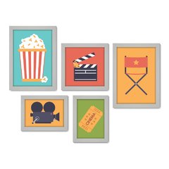 Kit Com 5 Quadros Decorativos - Cinema - Projetor - Filmes - Sala - 231kq01 - Allodi