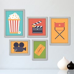 Kit Com 5 Quadros Decorativos - Cinema - Projetor - Filmes - Sala - 231kq01 - comprar online