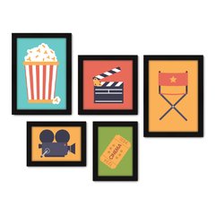 Kit Com 5 Quadros Decorativos - Cinema - Projetor - Filmes - Sala - 231kq01 na internet