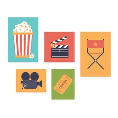 Kit 5 Placas Decorativas - Cinema - Projetor - Filmes - Sala Casa Quarto Sala - 231ktpl5 - comprar online