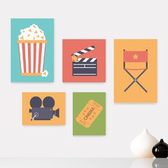 Kit 5 Placas Decorativas - Cinema - Projetor - Filmes - Sala Casa Quarto Sala - 231ktpl5