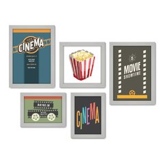 Kit Com 5 Quadros Decorativos - Cinema - Filmes - Movie - Sala - 232kq01 - Allodi