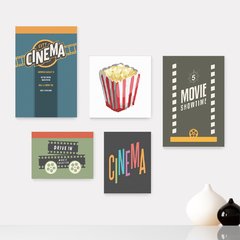 Kit 5 Placas Decorativas - Cinema - Filmes - Movie - Sala Casa Quarto Sala - 232ktpl5
