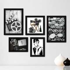 Kit Com 5 Quadros Decorativos - Cinema - Projetor - Filmes - Movie - Sala - 233kq01