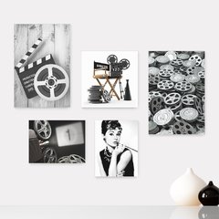 Kit 5 Placas Decorativas - Cinema - Projetor - Filmes - Movie - Sala Casa Quarto Sala - 233ktpl5