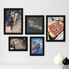 Kit Com 5 Quadros Decorativos - Cinema - Projetor - Filmes - Movie - Sala - 234kq01