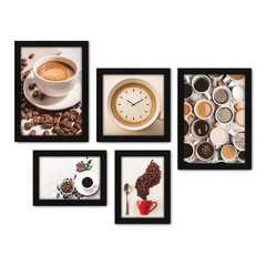 Kit Com 5 Quadros Decorativos - Café - Coffee - Cafeteria - Lanchonete - Cozinha - 235kq01 na internet