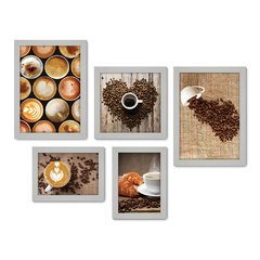 Kit Com 5 Quadros Decorativos - Café - Coffee - Cafeteria - Lanchonete - Cozinha - 236kq01 - Allodi