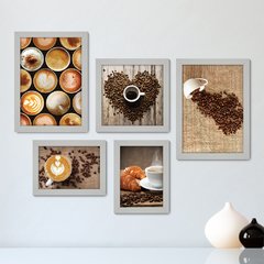 Kit Com 5 Quadros Decorativos - Café - Coffee - Cafeteria - Lanchonete - Cozinha - 236kq01 - comprar online