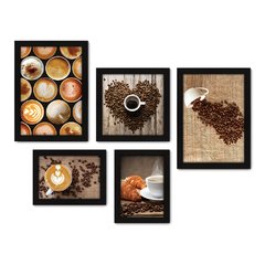 Kit Com 5 Quadros Decorativos - Café - Coffee - Cafeteria - Lanchonete - Cozinha - 236kq01 na internet