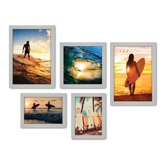 Kit Com 5 Quadros Decorativos - Surf - Surfista - Mar - Praia - 238kq01 - Allodi