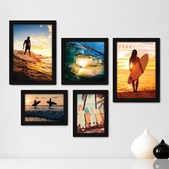 Kit Com 5 Quadros Decorativos - Surf - Surfista - Mar - Praia - 238kq01