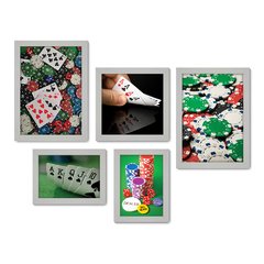 Kit Com 5 Quadros Decorativos - Poker - Pôquer - Cartas - Baralho - 241kq01 - Allodi