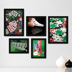 Kit Com 5 Quadros Decorativos - Poker - Pôquer - Cartas - Baralho - 241kq01