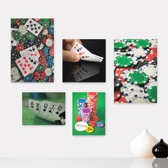 Kit 5 Placas Decorativas - Poker - Pôquer - Cartas - Baralho Casa Quarto Sala - 241ktpl5