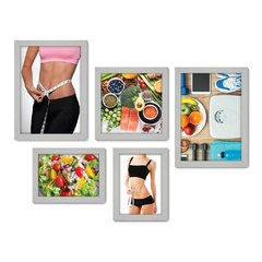 Kit Com 5 Quadros Decorativos - Fitness - Dieta - Emagrecimento - 250kq01 - Allodi