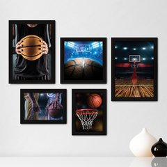 Kit Com 5 Quadros Decorativos - Esportes - Basquete - 252kq01