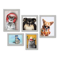 Kit Com 5 Quadros Decorativos - Pet Shop - Gatos - Animais - Veterinário - 258kq01 - Allodi