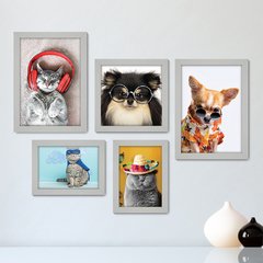 Kit Com 5 Quadros Decorativos - Pet Shop - Gatos - Animais - Veterinário - 258kq01 - comprar online