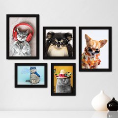 Kit Com 5 Quadros Decorativos - Pet Shop - Gatos - Animais - Veterinário - 258kq01