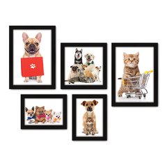 Kit Com 5 Quadros Decorativos - Pet Shop - Gatos - Cachorros - Animais - Veterinário - 259kq01 na internet